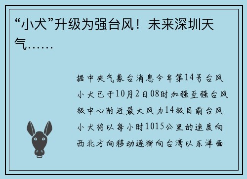“小犬”升级为强台风！未来深圳天气……