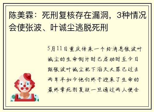 陈美霖：死刑复核存在漏洞，3种情况会使张波、叶诚尘逃脱死刑