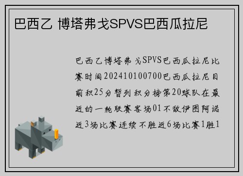 巴西乙 博塔弗戈SPVS巴西瓜拉尼