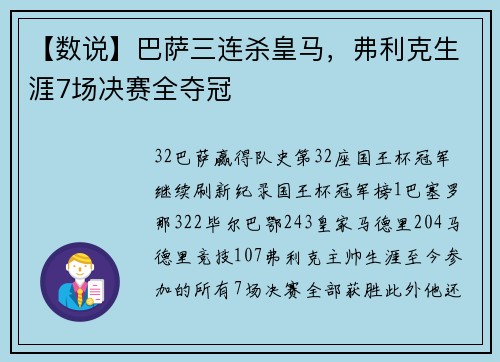 【数说】巴萨三连杀皇马，弗利克生涯7场决赛全夺冠